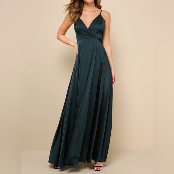 Lulus Ode To Love Emerald Green Satin Maxi Dress NWT Medium - Picture 3 of 4